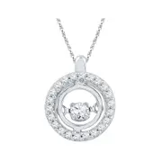 14k White Gold Round Diamond Circle Moving Twinkle Pendant 1/4 Cttw