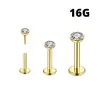 16G GOLD STEEL THREADLESS PUSH IN CZ 2MM 3MM LABRET RING BARBELL TRAGUS PIERCING
