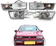 4PCS Set Car Smoked Front Bumper Fog Light + Clear Turn Signal Lamp Compatible For VW Jetta Golf Mk3 1992-1997(Clear)