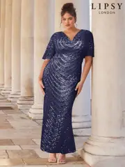 Lipsy Navy 2 Curve Cowl Neck Sequin Maxi Dress (AD8170) | $369