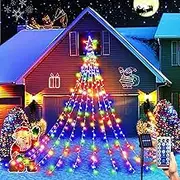 Christmas Star Solar String Light Outdoor Decorations 16.4Ft Waterfall Christmas Cone Tree Lights Christmas Tree Toppers Fairy Lights with Remote for Xmas Yard Party Valentine's Day Wedding Decor (Multicolour)