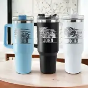 Personalized Tractor 40oz Tumbler With Handle, Custom Tractors Driver Tumbler
