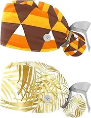 [WOSHJIUK] Working Hat 2 Pack Scrub Caps for Women,Geometric Triangle Latex Pattern,Tie Back Cap Adjustable Scrub Hat