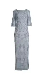 Aidan Mattox Women's Fully Beaded Boatneck 3/4 Sleeve Gown - Light Blue - Size 2