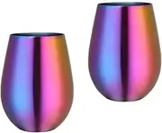 TUPMFG 17 oz Stainless Steel Stemless Wine Glasses, Outdoor Portable Wine Tumbler for The Pool, Camping, Cookouts, Travel - Set of 2 Metal Drinking Cups (Rainbow)