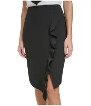 DKNY Womens Ruffled A-Symmetrical Asymmetrical Skirt
