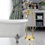 Luxury Freestanding Bathtub Faucet Brushed Brass Single Handle Mixer Tap Shower