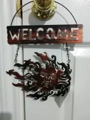 Lightweight metal Hanging Sun Welcome Sign home garden decor NEW