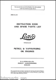 Lister D & DK Stationary Engine Instruction Book & Spare Parts List, Lister D