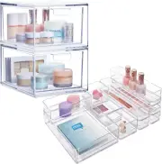 Stackable 4.5" Drawers (2) and 12 Pc. Drawer Organizers Bundle, Vanity Organizat