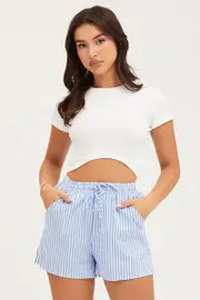 Stripe Mini Shorts High Rise - Size 14, Women's Shorts