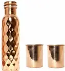 New 30.4oz Diamond Design Drinkwere Pure Copper Water Bottle +2 Uni Glass Set