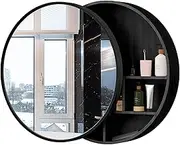 Wall Mounted Mirror Cabinet with Hidden Shelves, Mirrored Medicine Cabinet - Bathroom Wall Cabinet with Storage, Round Wooden Bathroom Cabinets with Mirror