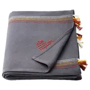 MÄVINN throw, grey red/embroidery tassel, 110x170 cm