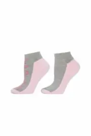 Josie Natori Womens Sock Size 9-11 Floral Striped Cushion Socks 2 Pack Pink Gray