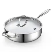 Multi-Ply Clad Stainless Steel Saute Pan 10.5 Inch, 4 Quart Deep Frying Pan S...