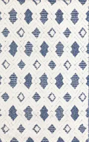 Chloe Ivory Blue Geometric Diamond Textured Rug