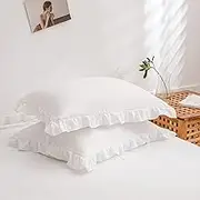White Pillowcases, King Pillowcases Set of 2, Offwhite Ruffle Pillow Shams, Cute Pillow Covers 2 Pack (King (20''x36''), White)