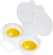 White Egg Poacher, Microwave Egg Boiler Poacher, 2 Cavity Nonstick Poached Egg Maker With Lid, Egg Poacher Microwave Egg Cooker