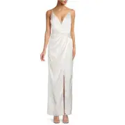 Aidan by Aidan Mattox Ivory V-Neck Draped Column Maxi Gown Sz 6 NWT