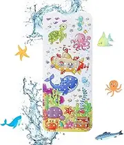Bath Mats for Tub Kids,40X16 Inch Large Cartoon Non-Slip Bathroom Bathtub Kid Mat，Bath Mats with Suction Cups & Drain Holes,Machine Washable Bathroom Mats