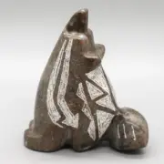 ZUNI FETISH-ETCHED MARBLE HOWLING COYOTE FETISH by BRANDON PHILLIPS