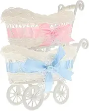 2pcs Party Woven Baskets Mini Pram Favors Outdoor Mini Stroller for Dolls Kit Wedding Decor Basket Stroller Favor Trolley Travel Blanket Wicker Doll Pram Wicker Pram Pp