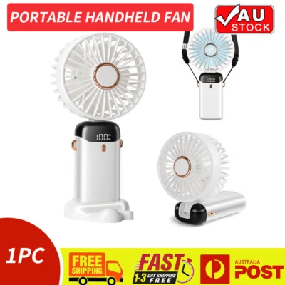 Portable Fan Mini 90° Foldable Handheld/Neck/Desk 3 in 1 Rechargeable White