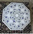 24 Inches Bed Side Table Inlaid with Gemstone Octagon Marble Coffee Table Top