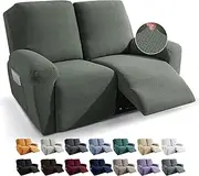 [JIVINER] 6-Piece Loveseat Recliner Slipcover Stretch Jacquard Recliner Sofa Cover 2 Seater Washable Reclining Couch Cover with Pocket Fitted Furniture Protector Cover (Army Green)