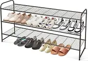 KEETDY Long 3-Tier Shoe Rack for Closet Floor Entryway, Wide Shoe Storage Organizer Stackable Metal Shoe Shelf for 24 Pairs Men Sneakers with Wire Grid for Bedroom, Bronze