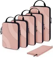 BAGSMART Compression Packing Cubes for Travel, 6 Set Travel Packing Cubes Suitcases, Compression Suitcase Organizers Bag Set & Travel Cubes for Luggage, Lightweight Packing Organizers Dusty Pink
