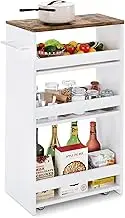 TEAMIX 4 Tier White Slim Storage Cart with Handle, 7.9''W Slide Out Storage Rolling Utility Cart Mobile Shelving Unit Organizer Trolley for Small Spaces Kitchen Laundry Narrow Places 7-7/8'' W