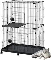 Iris Ohyama PEC-902V Cat Cage, 2 Tiers, with Wheels, Easy Assembly, Ash Gray