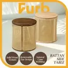 Furb Round Coffee Table Side End Tables Sofa Desk Bedside Rattan Frame w/Storage
