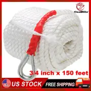 3/4" 150' Twisted Nylon Anchor Rope Three Strand Marine Boat Dock Mooring Line