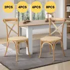 Oikiture Crossback Dining Chair Solid Birch Timber Wood Ratan Seat Wooden