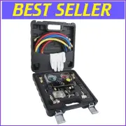Comprehensive HVAC Diagnostic Manifold Gauge Set with Safety Valves and Adapters