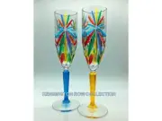 SORRENTO CHAMPAGNE FLUTES - SET OF 2 - TURQUOISE & YELLOW - VENETIAN GLASSWARE