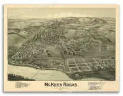 Bird's Eye View 1901 McKee's Rocks Pennsylvania Vintage Style City Map - 18x24