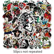 50pc TATTOO ART OLD SCHOOL Vinyl Stickers, Car-Phone-Bike-Laptop-Skateboard-More