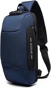 [OZUKO] Men Sling Backpack Nylon Water Resistant Shoulder Chest Crossbody Sling Bag with USB Charging Port Black