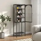Metal Storage Cabinet with Glass Door Shelf Cupboard Kitchen Pantry Cabinet