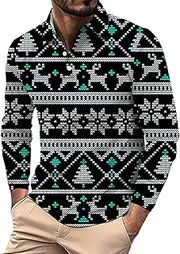 [Generic] T Shirt Bra Spring and Autumn Casual Long Sleeve Buttoned Lapel Christmas Printed Long Sleeve T Shirt Tops Running Compression Sleeve