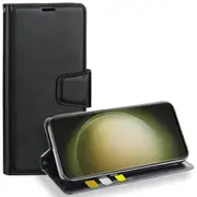 For Samsung Galaxy S23 Case, Hanman Wallet Leather Flip Magnetic Stand Case Cover (Black)