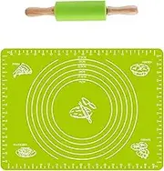 SHGarden Rolling Pin Pastry Mat Set 2 in 1 Non Stick Rolling Pin and Silicone Baking Mat Non-Stick Silicone Dough Rollers Set with Measurements Kneading Pastry Mat Baking Tool SH0059 (Green)