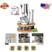 Professional Bartender Cocktail Shaker Set - 9-Piece Bar Tools in Bamboo Stand