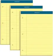 TOPS Docket Writing Pads, 8-1/2" x 11-3/4", Legal Rule, Canary Paper, 3-Hole Punched, 100 Sheets, 3 Pack (63392)