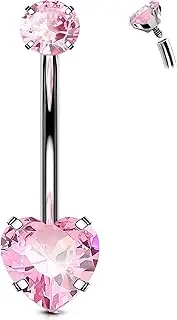 [OUFER Body Piercing] Titanium Belly Bars 14G Internally Navel Piercing Jewellery Heart CZ Belly Piercing Navel Bars 10/12/14/16mm Belly Button Bars Ring