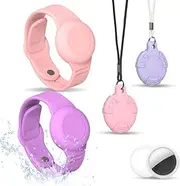 4 Pack for AirTag Bracelet & Air tag Necklace, Soft Silicone Wristband Air Tag Holder Hidden Waterproof Air Tags Accessories Compatible Lightweight, Adjustable (Pink+Purple)